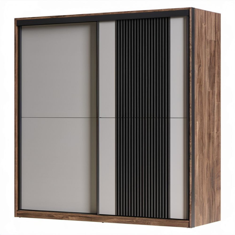 Szafa przesuwna z płyty wiórowej laminowanej 200 × 60 × 215 cm Orzechowa/Szara/Czarna